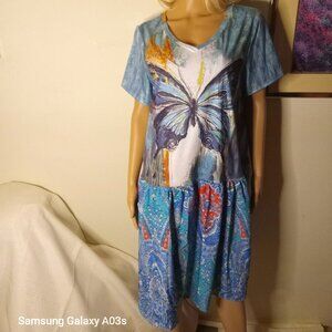 Dress Butterflies 🦋  XL Drop Waist Gathered Skirt Upcycled Comfy New
